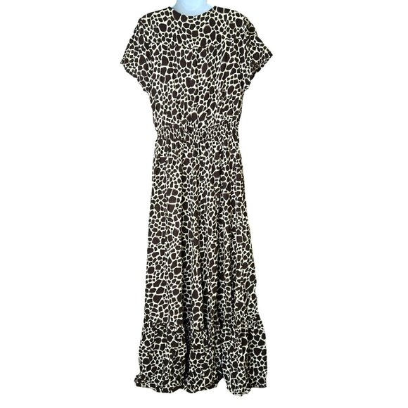 LTS Long Tall Sally Giraffe Print Flowy Maxi Dress US 12 Viscose Short Sleeves - Picture 2 of 15